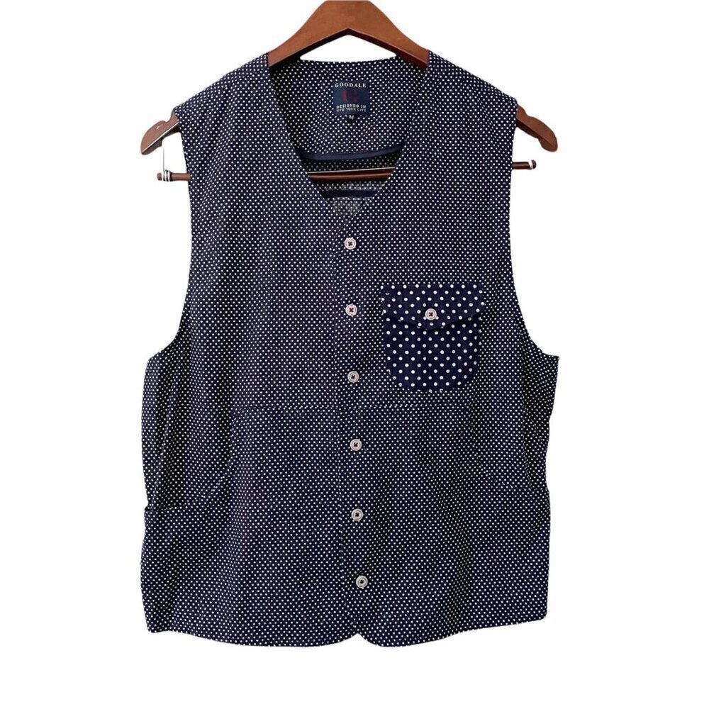 Goodale Blue White Polka Dot Button Up Formal Vest Men's Size Medium Suitwear